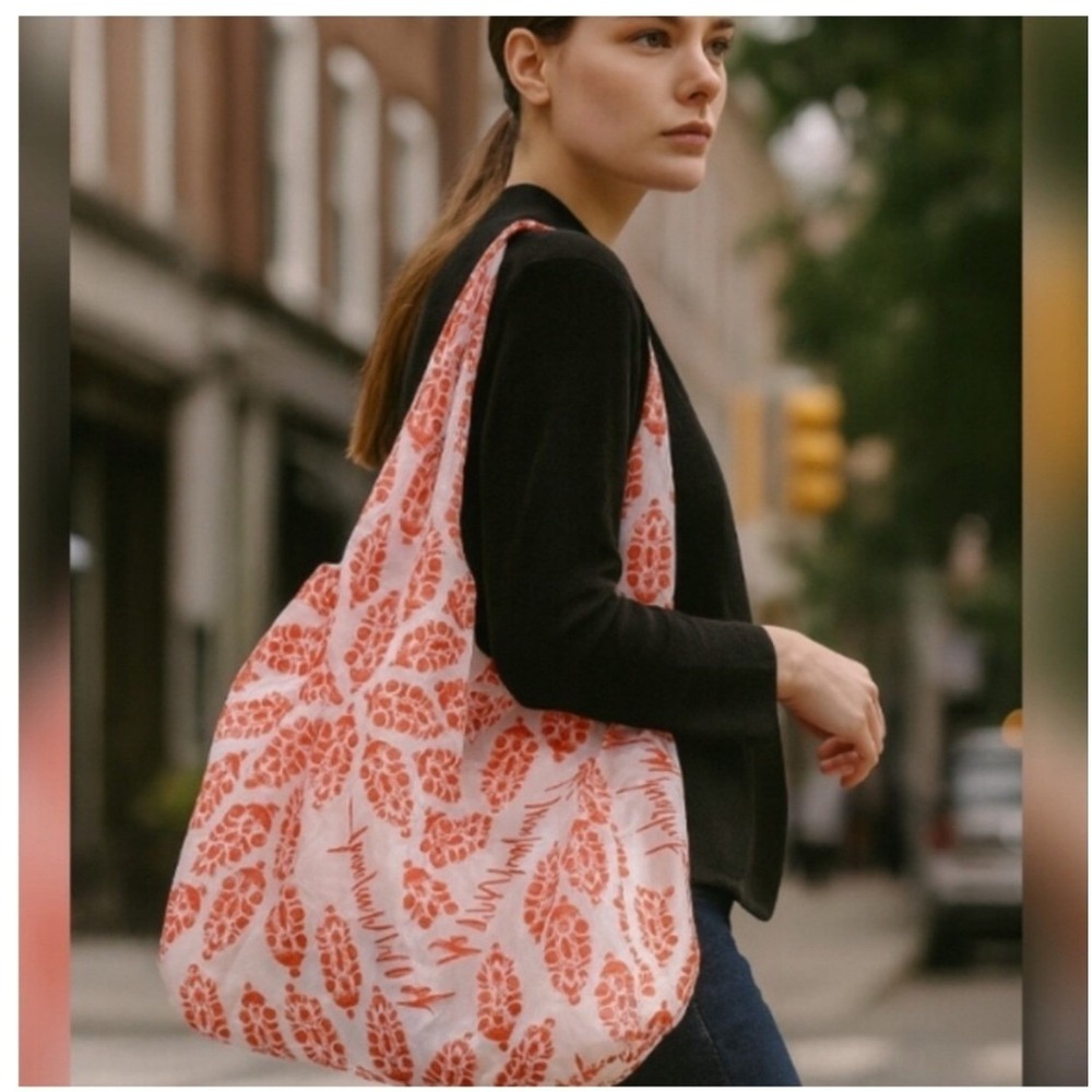 Free People Movement Tote Bag White Coral Floral Block Print Logo Sustainable